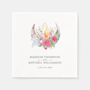 Serviette En Papier Boho Moon Crystals Plumes rose Fleurs Mariage