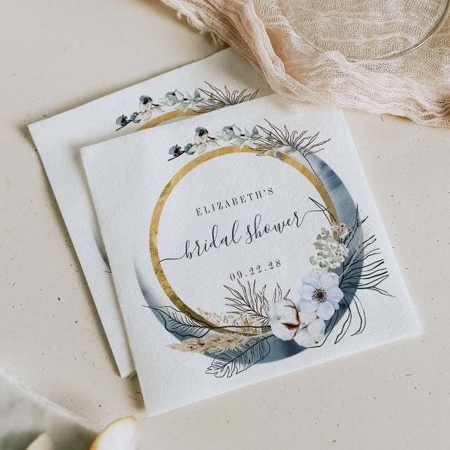 Serviette En Papier Boho Moon Floral Wreath Indigo Gold (Créateur téléchargé)