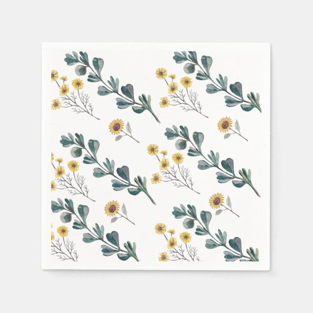 Serviette En Papier Boho neutre du genre | Baby shower aquarelle (Devant)