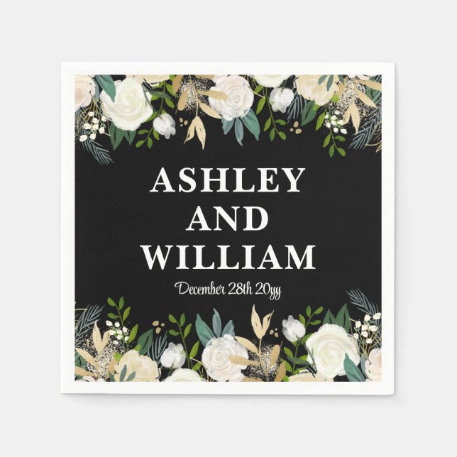 Serviette En Papier Boho noir et blanc Bohème Chic Mariage vert (Devant)