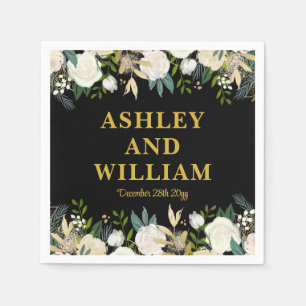 Serviette En Papier Boho noir et or Bohemian Chic Greenery Mariage