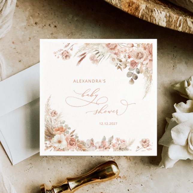 Serviette En Papier Boho Pampas Baby shower en herbe (Créateur téléchargé)