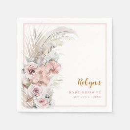 Serviette En Papier Boho Pampas Baby shower en laiton Napkins Blush