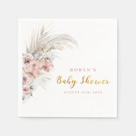 Serviette En Papier Boho Pampas Baby shower serviettes rose fille