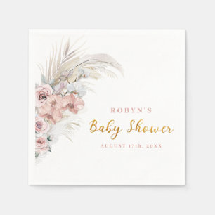 Serviette En Papier Boho Pampas Baby shower serviettes rose fille