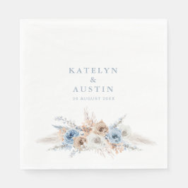 Serviette En Papier boho pampas bleu poussiéreux mariage