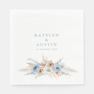 Serviette En Papier boho pampas bleu poussiéreux mariage