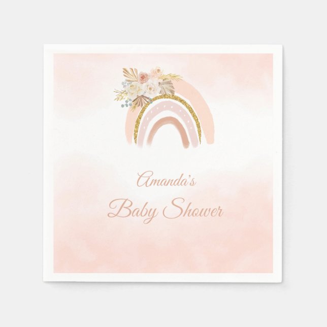 Serviette En Papier Boho Pampas Grass pink Rainbow girl Baby Shower (Devant)