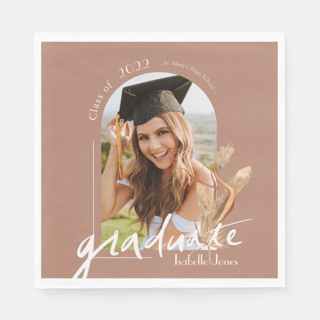 Serviette En Papier Boho Pampas Grass Terracotta Photo Graduation (Devant)