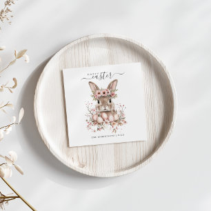 Serviette En Papier Boho Pâques Joli Lapin Blush Oeufs Floraux