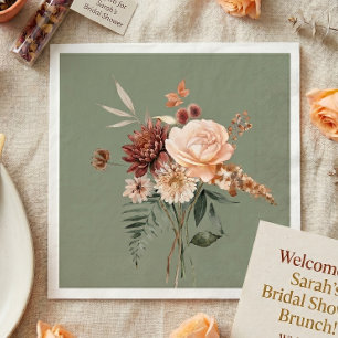 Serviette En Papier Boho Pêche et Rouille Floral Vert Sauge Baby Showe