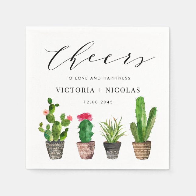 Serviette En Papier Boho Pot Succulents et Cactus Mariage d'été (Devant)