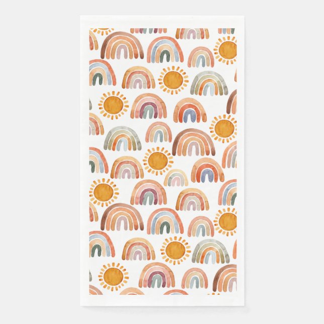 Serviette En Papier Boho Rainbow et Sun Watercolor (Devant)