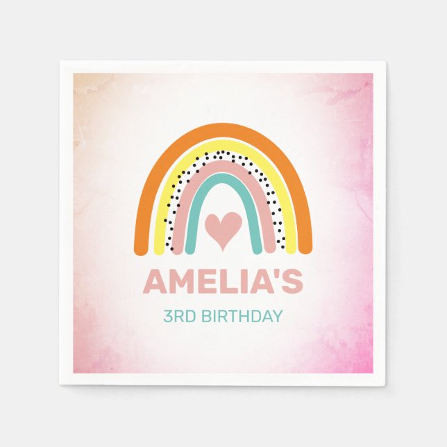 Serviette En Papier Boho Rainbow Girls 3e fête d'anniversaire (Devant)