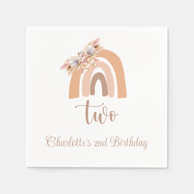 Serviette En Papier Boho Rainbow Pampas Grass fête d'anniversaire (Devant)