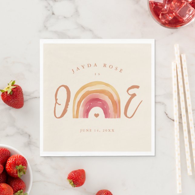 Serviette En Papier Boho Rainbow Un Premier Anniversaire (En situation)