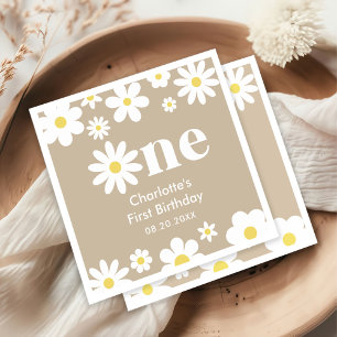 Serviette En Papier Boho Retro Daisy 1er anniversaire