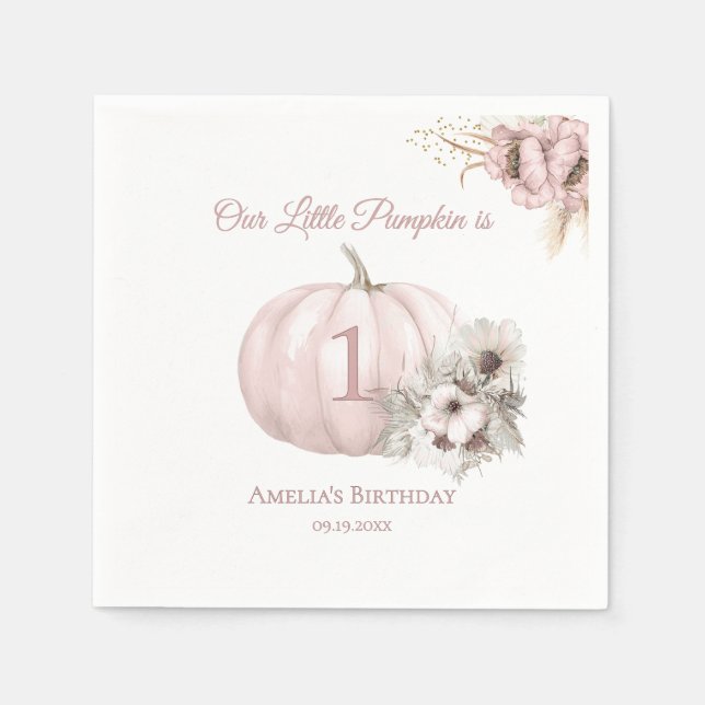 Serviette En Papier Boho Rose Citrouille Fille 1er Anniversaire (Devant)