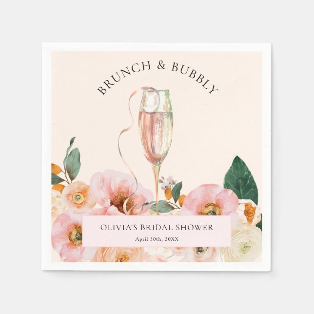 Serviette En Papier Boho Rose Floral pour Brunch & Bulles (Devant)