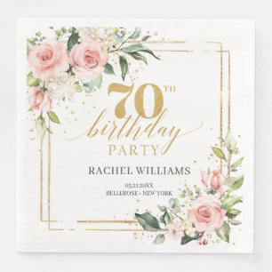 Serviette En Papier Boho rose or fleuri eucalyptus 70e anniversaire