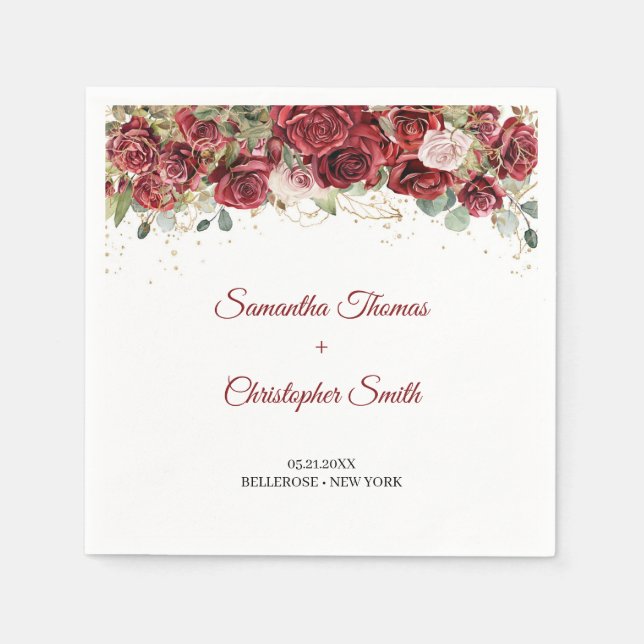 Serviette En Papier Boho rousse bordeaux rose or mariage géométrique (Devant)