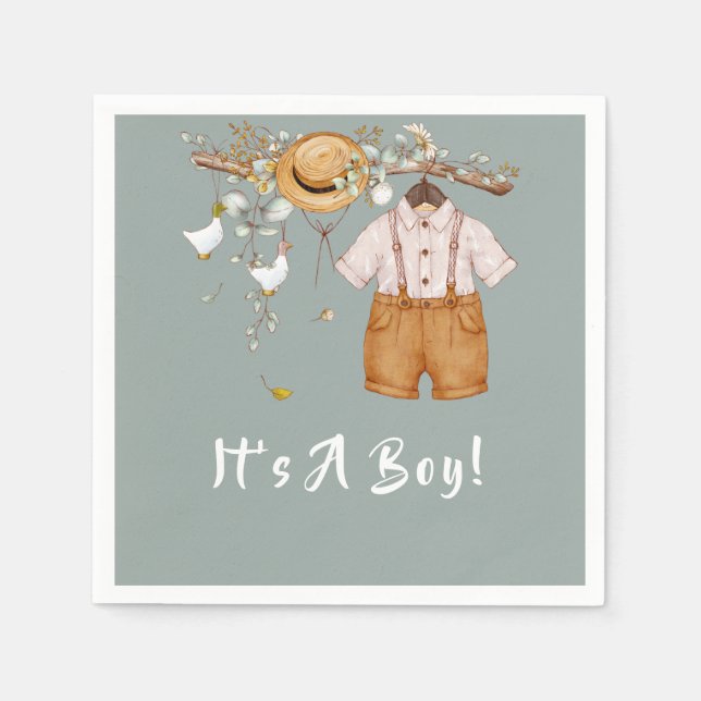 Serviette En Papier Boho Rustic Greenery Boy (Devant)