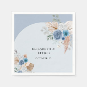 Serviette En Papier Boho rustique élégant Dusty Blue Pampas Mariage