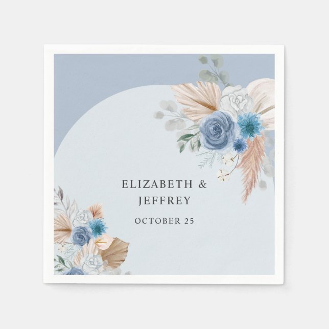 Serviette En Papier Boho rustique élégant Dusty Blue Pampas Mariage (Devant)
