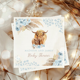 Serviette En Papier Boho Saint Vache Bleu Pampas Baby shower Garçon en