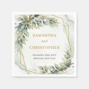 Serviette En Papier Boho sauge feuilles et parties scintillant or mari