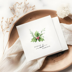 Serviette En Papier Boho Script hiver verdure Mariage À feuillage pers