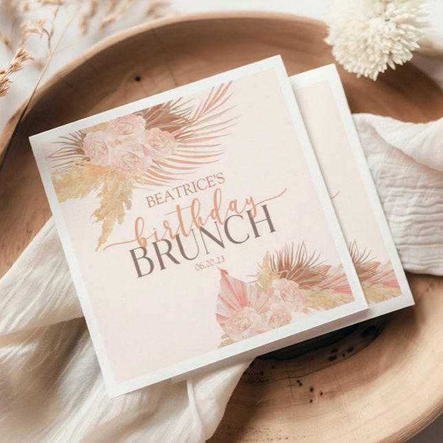 Serviette En Papier Boho Soft Rose Floral Fleur Anniversaire Brunch Pa (Créateur téléchargé)