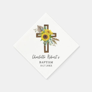 Serviette En Papier Boho Sunflower & Eucalyptus Rustic Cross Baptême