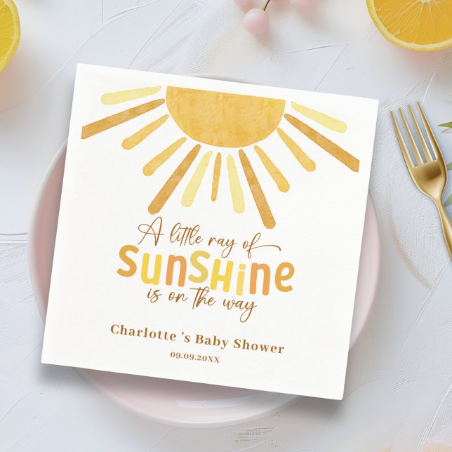 Serviette En Papier Boho Sunshine Baby shower jaune (Little ray Napkin)