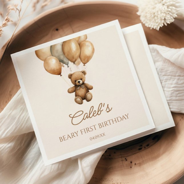 Serviette En Papier Boho Teddy Bear Beary Première fête d'anniversaire (Créateur téléchargé)