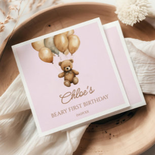 Serviette En Papier Boho Teddy Bear Beary Première fête d'anniversaire