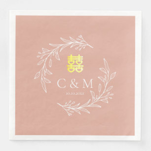 Serviette En Papier Boho teintée feuille rose wreath moderne mariage c