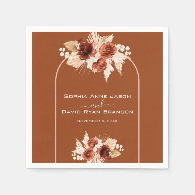 Serviette En Papier Boho Terracotta Arch Pampas Grass Mariage Floral (Devant)