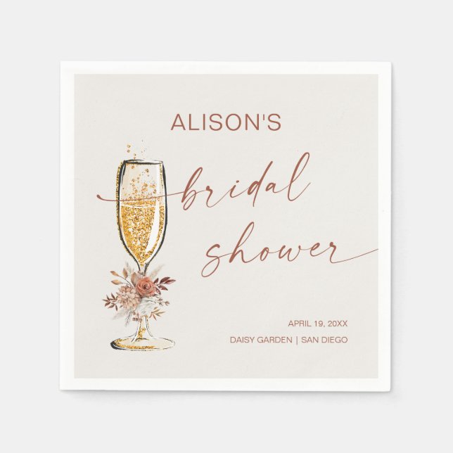 Serviette En Papier Boho Terracotta Brunch Bubbly Enterrement de jeune (Devant)
