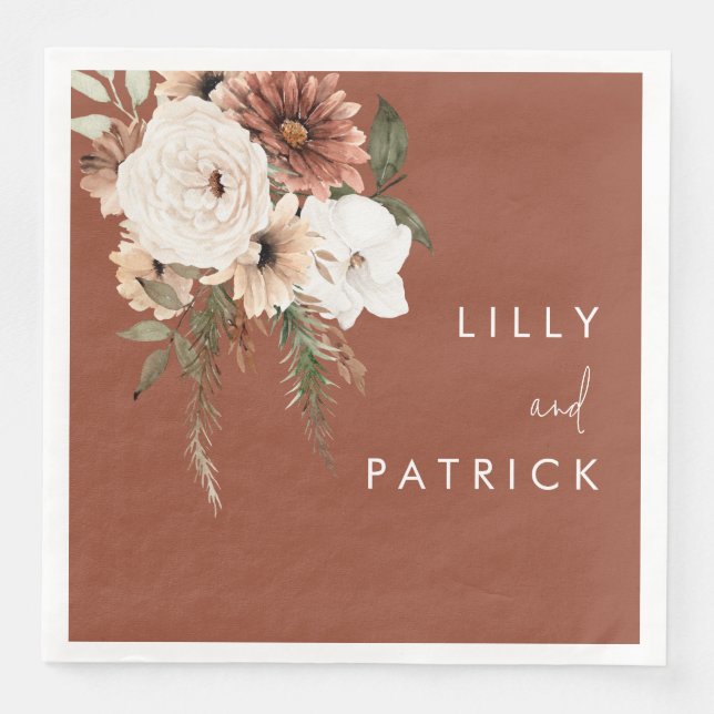 Serviette En Papier Boho Terracotta Floral Mariage (Devant)