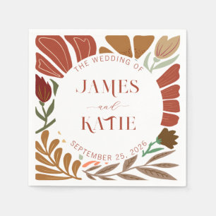 Serviette En Papier Boho Terracotta moderne Rétro Mariage Floral