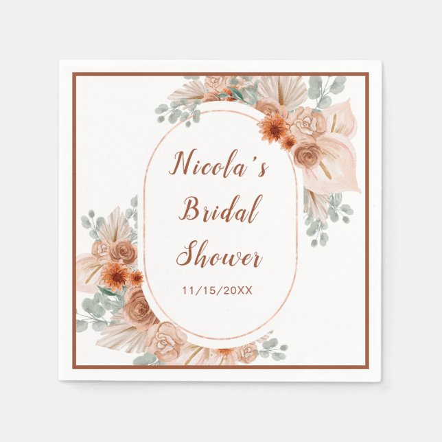 Serviette En Papier Boho Terracotta Pampas Herbe (Devant)