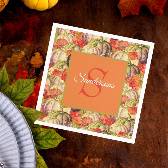 Serviette En Papier Boho Thanksgiving Décor Citrouille aquarelle (Créateur téléchargé)