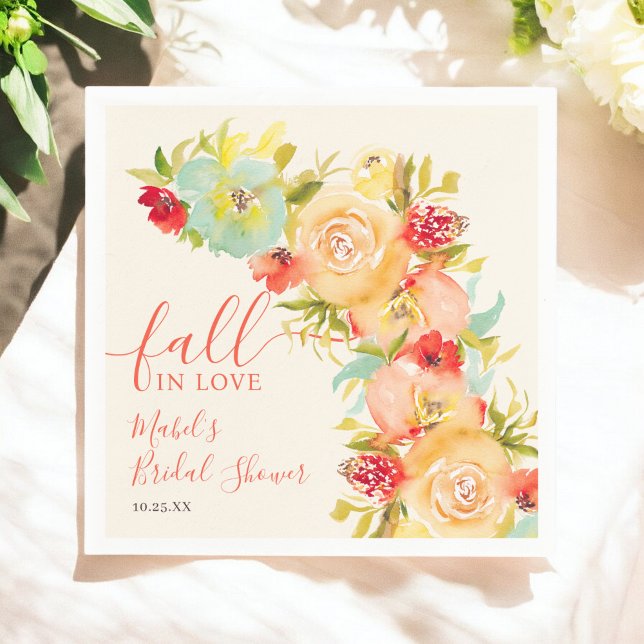 Serviette En Papier Boho Tombez amoureux floral aquarelle douche de ma (Boho Fall in love floral watercolor bridal shower Napkins)