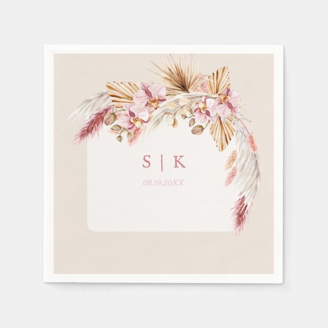 Serviette En Papier Boho Tropical Beach Floral Monogram Mariage (Devant)