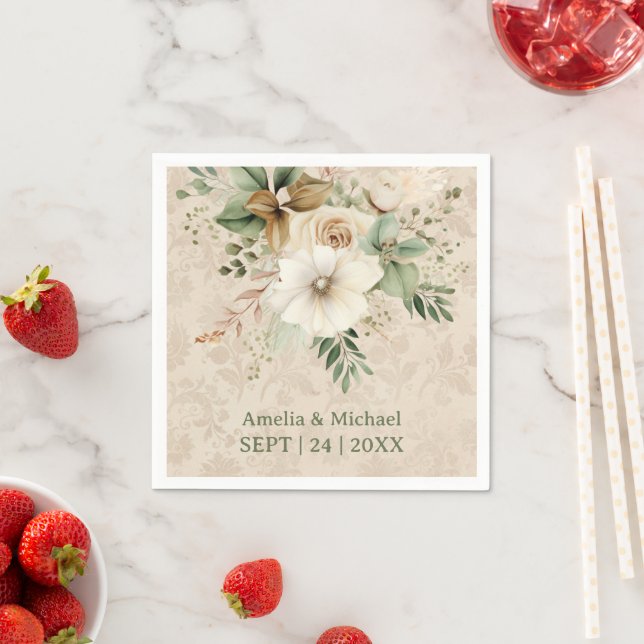 Serviette En Papier Boho Vintage Floral Mariage botanique (En situation)