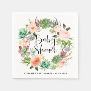 Serviette En Papier Boho Watercolor Succulent Wreath Baby shower