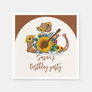 Serviette En Papier Boho Western Guitare Tournesols fête d'anniversair