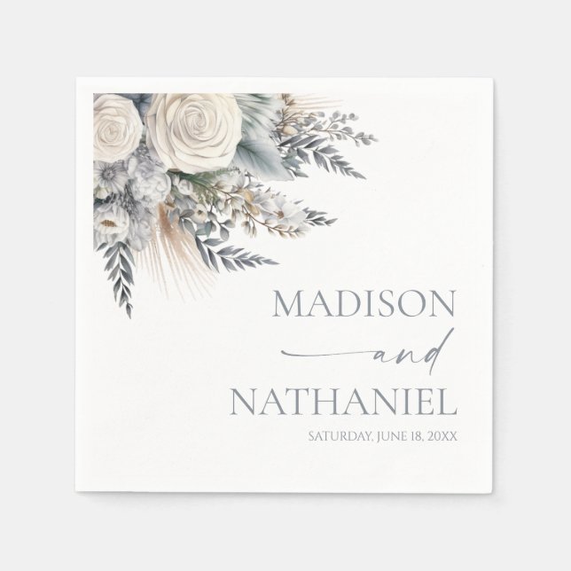 Serviette En Papier Boho White Rose Floral Mariage Jardin (Devant)