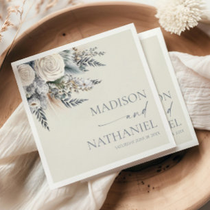 Serviette En Papier Boho White Rose Floral Mariage Jardin